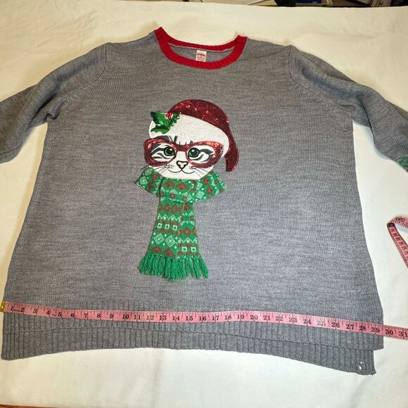 Ugly Christmas Sweater Cat w/ Glasses Scarf Women's 3X 22W/24W holiday xmas - Picture 3 of 13